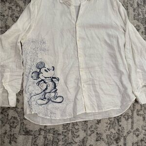 Disney White Casual Button Down Shirt with Mickey Mouse